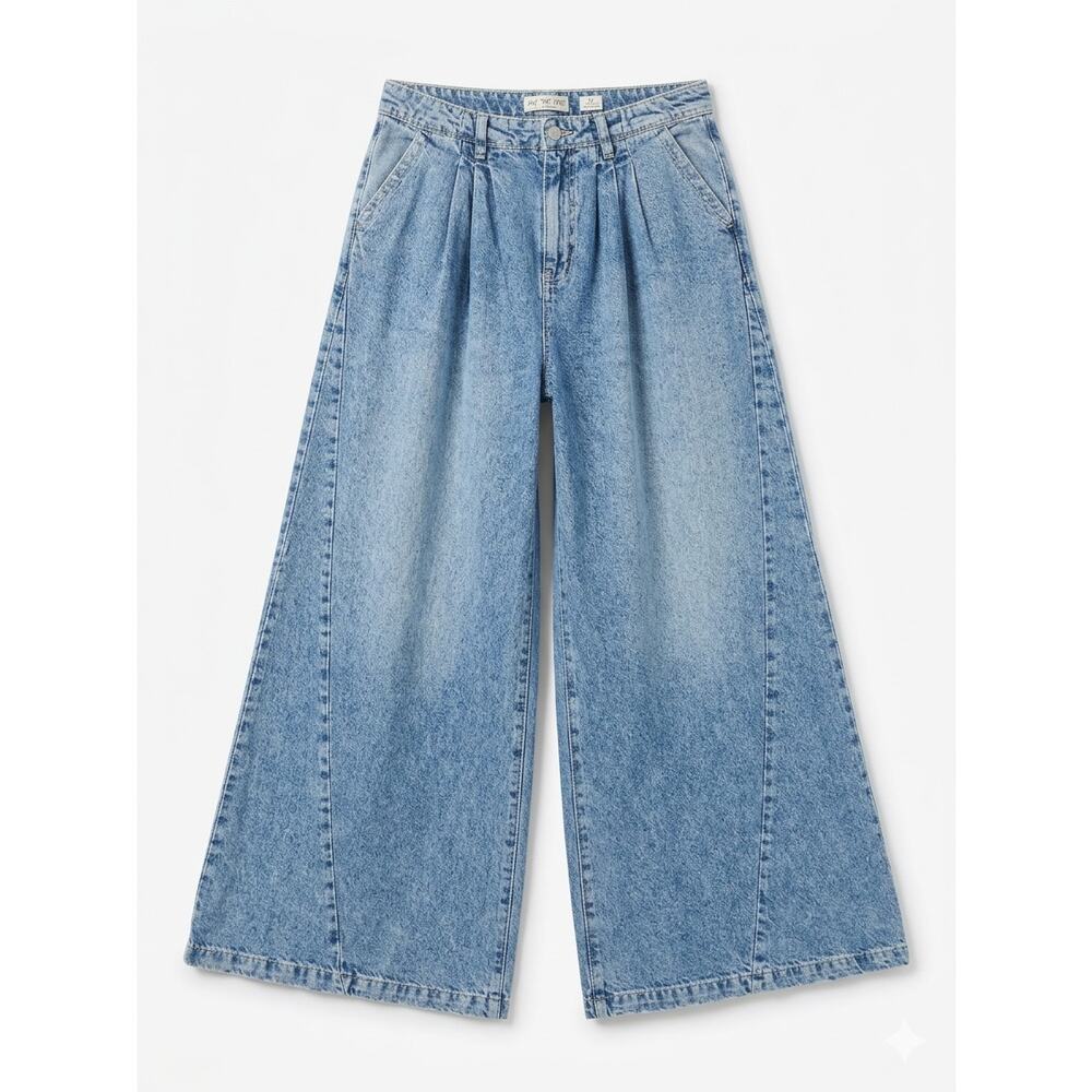 NEW Free People 30 Equinox Denim Trouser Super Wide Leg Grunge Boho Cotton - Picture 2 of 7